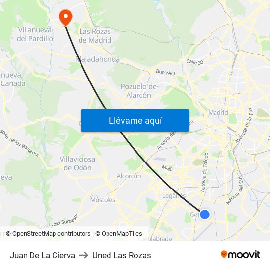 Juan De La Cierva to Uned Las Rozas map