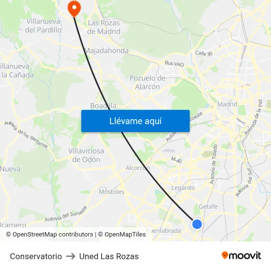 Conservatorio to Uned Las Rozas map