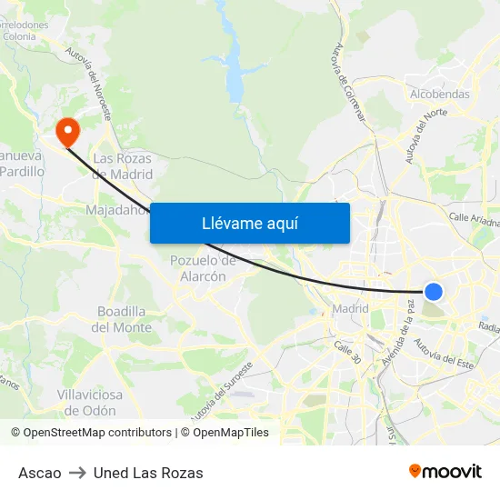 Ascao to Uned Las Rozas map