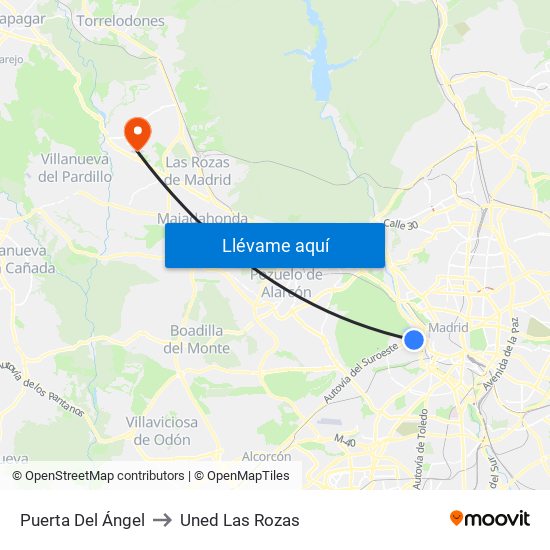 Puerta Del Ángel to Uned Las Rozas map
