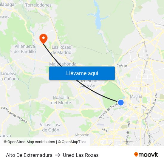 Alto De Extremadura to Uned Las Rozas map