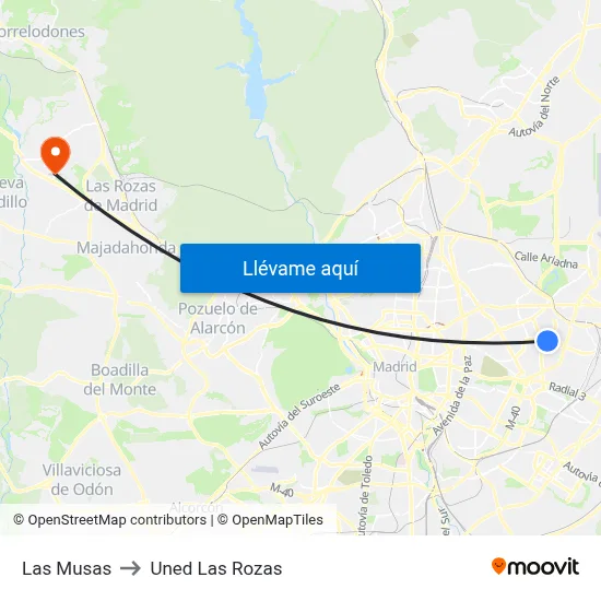 Las Musas to Uned Las Rozas map