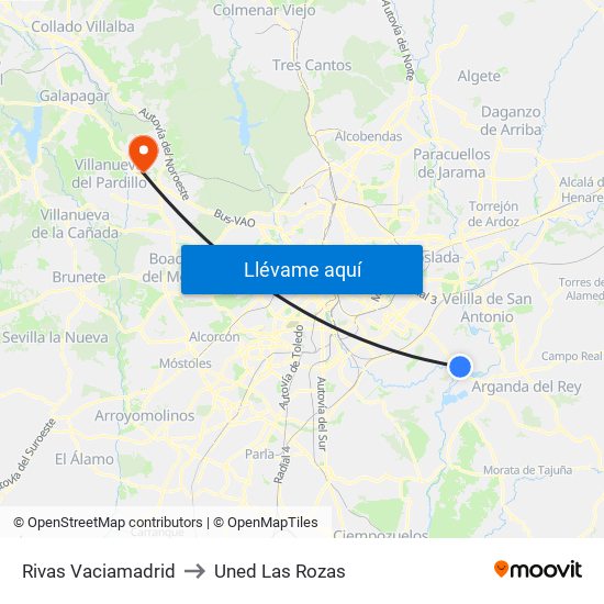 Rivas Vaciamadrid to Uned Las Rozas map