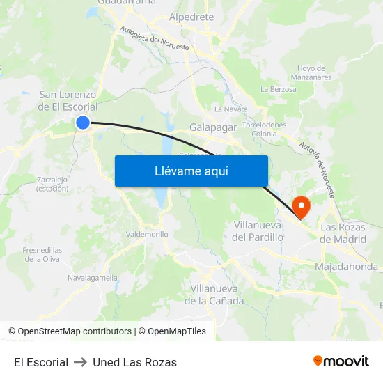 El Escorial to Uned Las Rozas map
