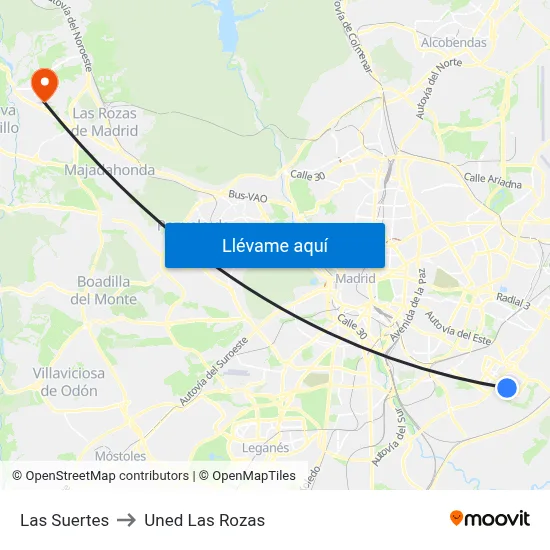 Las Suertes to Uned Las Rozas map