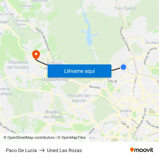 Paco De Lucía to Uned Las Rozas map