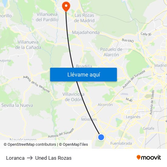 Loranca to Uned Las Rozas map