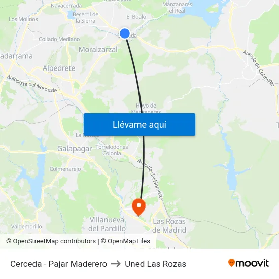 Cerceda - Pajar Maderero to Uned Las Rozas map