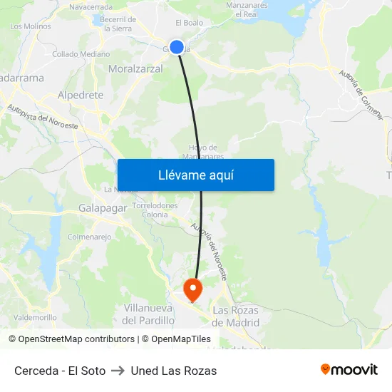 Cerceda - El Soto to Uned Las Rozas map