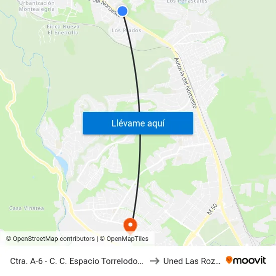 Ctra. A-6 - C. C. Espacio Torrelodones to Uned Las Rozas map