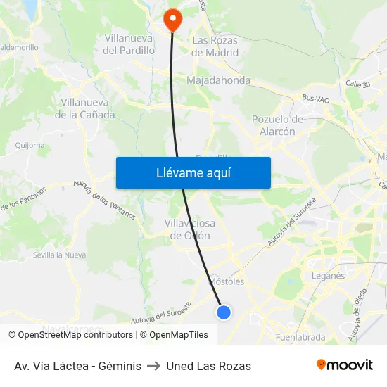 Av. Vía Láctea - Géminis to Uned Las Rozas map