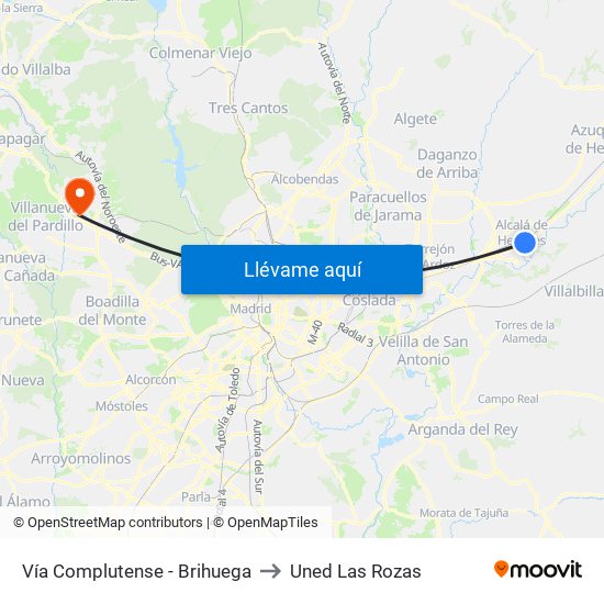 Vía Complutense - Brihuega to Uned Las Rozas map