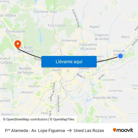 P.º Alameda - Av. Lope Figueroa to Uned Las Rozas map