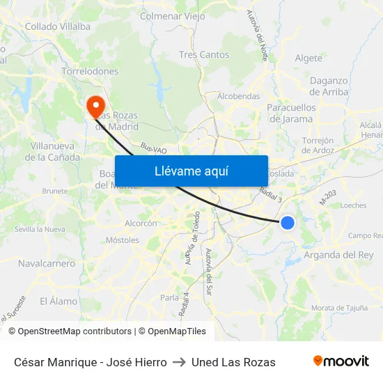 César Manrique - José Hierro to Uned Las Rozas map