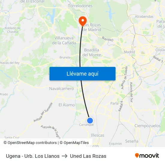 Ugena - Urb. Los Llanos to Uned Las Rozas map