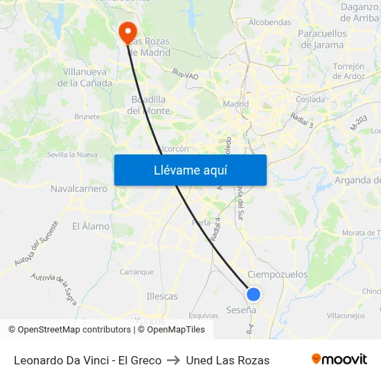 Leonardo Da Vinci - El Greco to Uned Las Rozas map