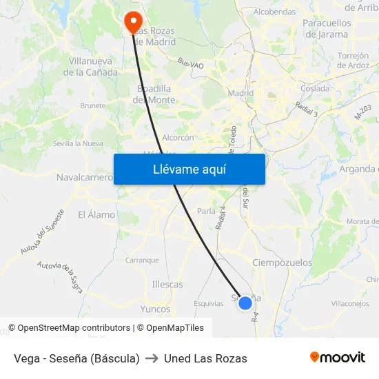 Vega - Seseña (Báscula) to Uned Las Rozas map