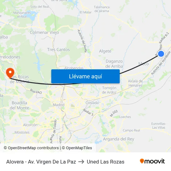 Alovera - Av. Virgen De La Paz to Uned Las Rozas map
