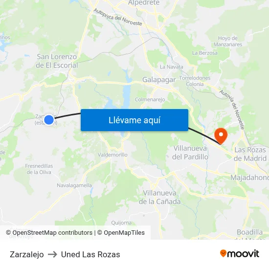 Zarzalejo to Uned Las Rozas map