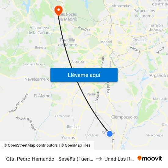 Gta. Pedro Hernando - Seseña (Fuente Nueva) to Uned Las Rozas map