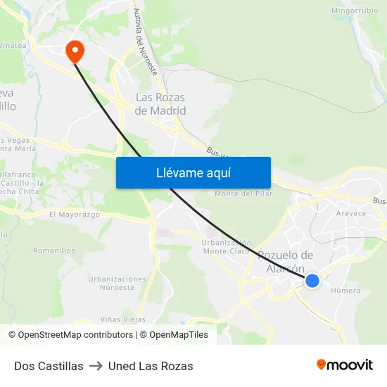 Dos Castillas to Uned Las Rozas map
