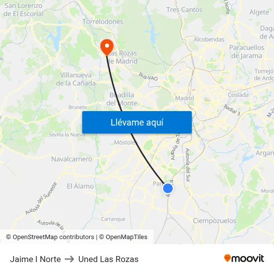 Jaime I Norte to Uned Las Rozas map