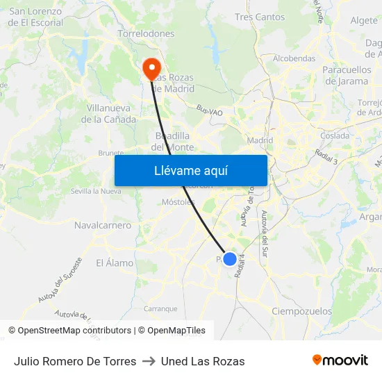 Julio Romero De Torres to Uned Las Rozas map