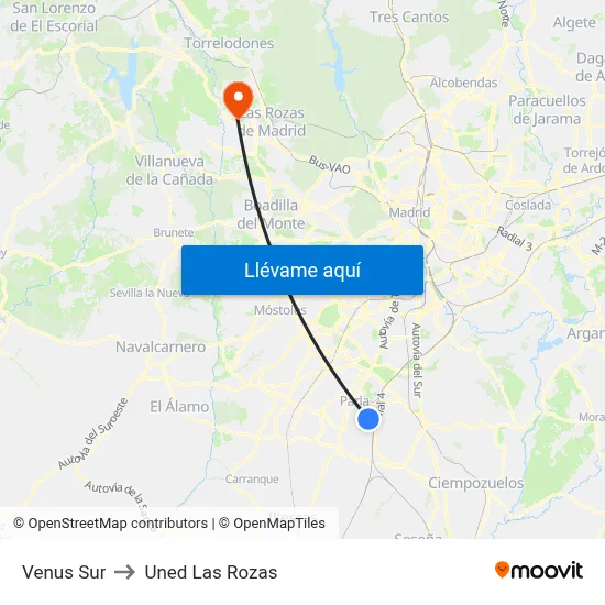 Venus Sur to Uned Las Rozas map