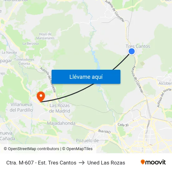 Ctra. M-607 - Est. Tres Cantos to Uned Las Rozas map