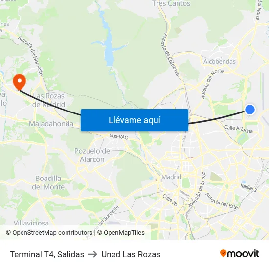 Terminal T4, Salidas to Uned Las Rozas map