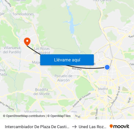 Intercambiador De Plaza De Castilla to Uned Las Rozas map