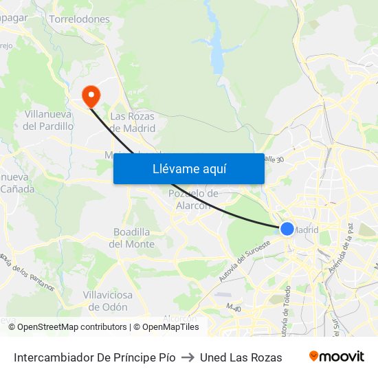 Intercambiador De Príncipe Pío to Uned Las Rozas map