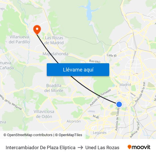 Intercambiador De Plaza Elíptica to Uned Las Rozas map