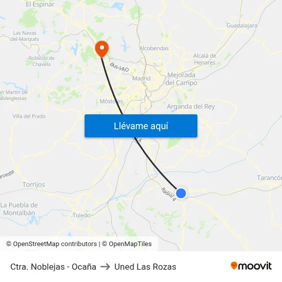 Ctra. Noblejas - Ocaña to Uned Las Rozas map
