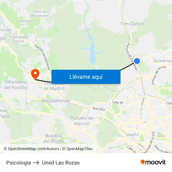 Psicología to Uned Las Rozas map