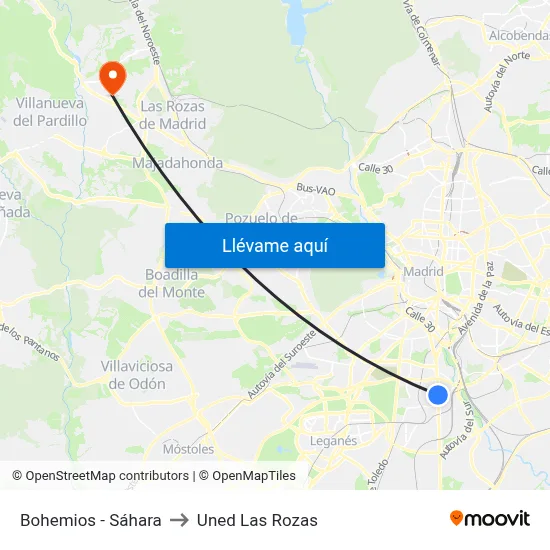 Bohemios - Sáhara to Uned Las Rozas map