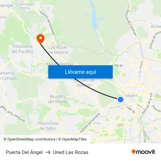 Puerta Del Ángel to Uned Las Rozas map
