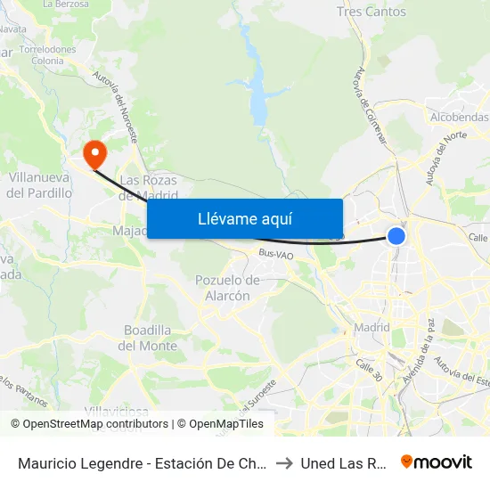 Mauricio Legendre - Estación De Chamartín to Uned Las Rozas map