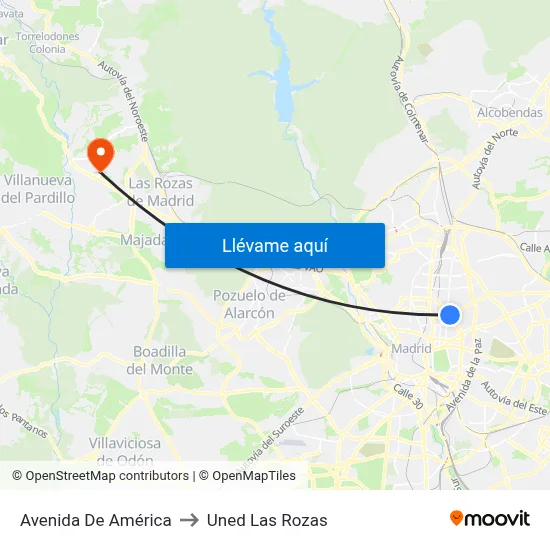 Avenida De América to Uned Las Rozas map