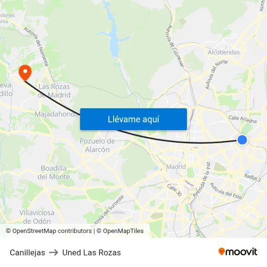 Canillejas to Uned Las Rozas map