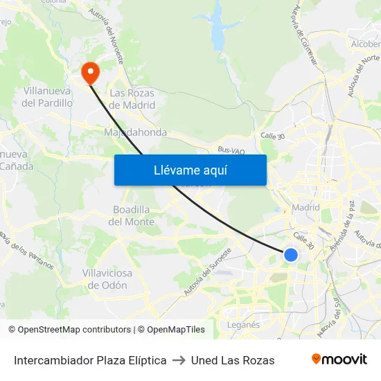 Intercambiador Plaza Elíptica to Uned Las Rozas map