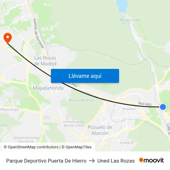 Parque Deportivo Puerta De Hierro to Uned Las Rozas map