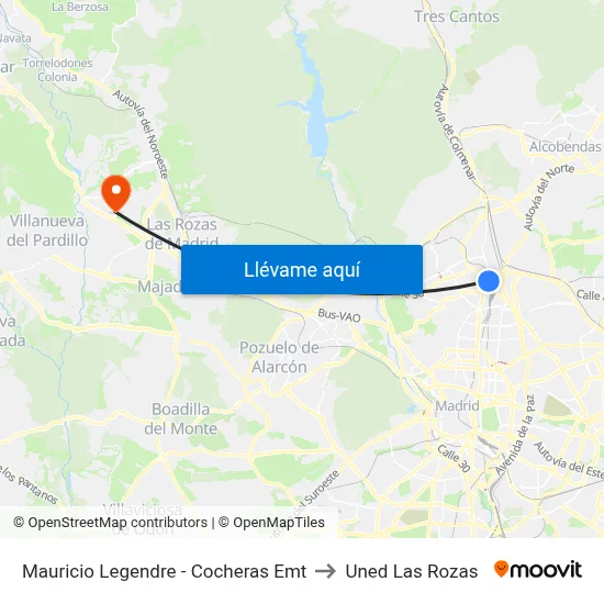 Mauricio Legendre - Cocheras Emt to Uned Las Rozas map