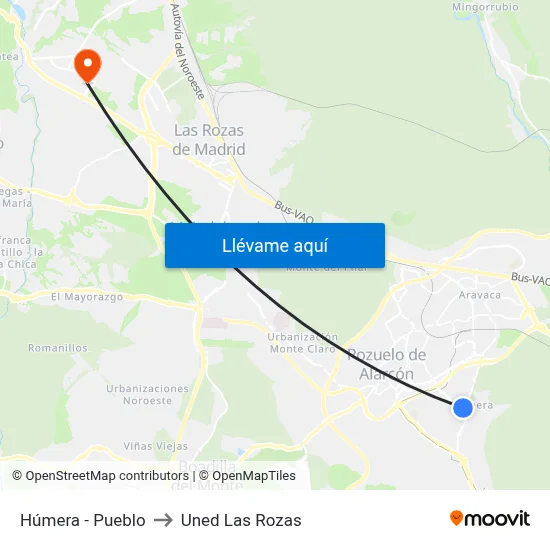 Húmera - Pueblo to Uned Las Rozas map