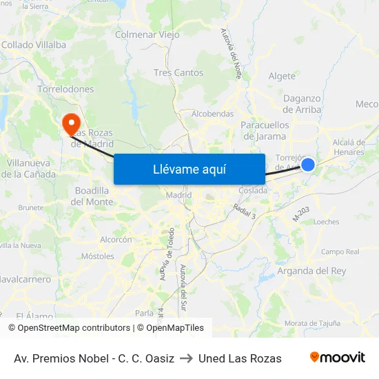 Av. Premios Nobel - C. C. Oasiz to Uned Las Rozas map