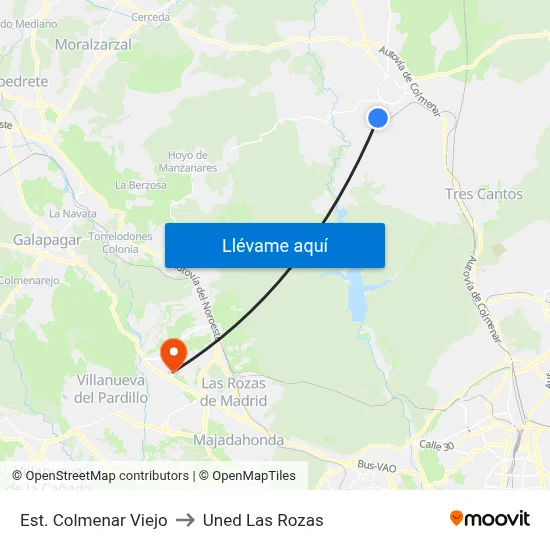 Est. Colmenar Viejo to Uned Las Rozas map