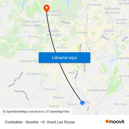Ciudadela - Seseña to Uned Las Rozas map