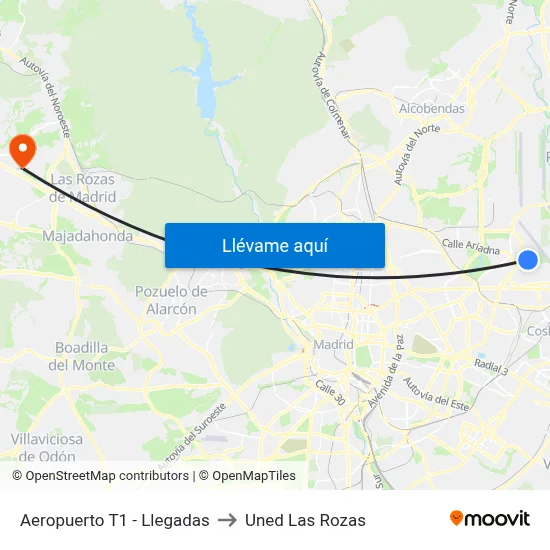 Aeropuerto T1 - Llegadas to Uned Las Rozas map