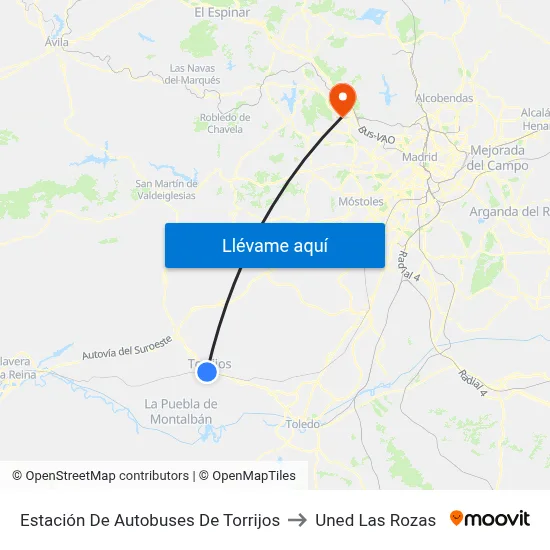Estación De Autobuses De Torrijos to Uned Las Rozas map
