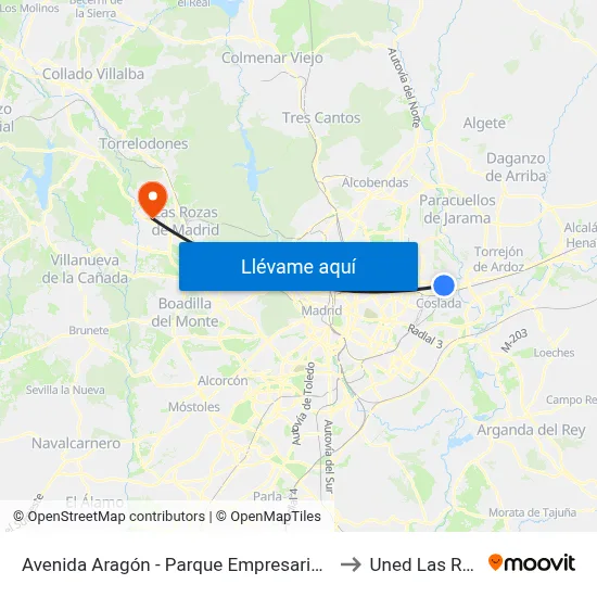 Avenida Aragón - Parque Empresarial Pegaso to Uned Las Rozas map